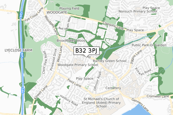 B32 3PJ map - small scale - OS Open Zoomstack (Ordnance Survey)