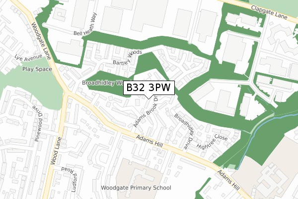 B32 3PW map - large scale - OS Open Zoomstack (Ordnance Survey)