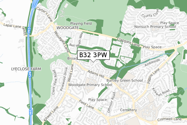 B32 3PW map - small scale - OS Open Zoomstack (Ordnance Survey)