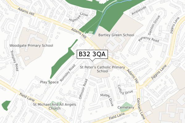 B32 3QA map - large scale - OS Open Zoomstack (Ordnance Survey)