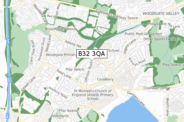 B32 3QA map - small scale - OS Open Zoomstack (Ordnance Survey)