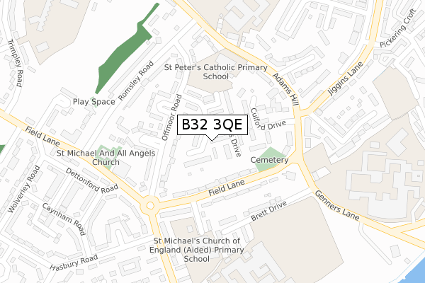 B32 3QE map - large scale - OS Open Zoomstack (Ordnance Survey)