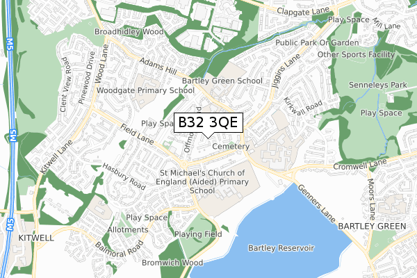 B32 3QE map - small scale - OS Open Zoomstack (Ordnance Survey)