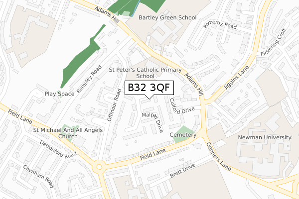 B32 3QF map - large scale - OS Open Zoomstack (Ordnance Survey)