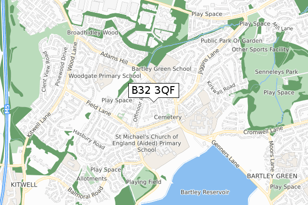 B32 3QF map - small scale - OS Open Zoomstack (Ordnance Survey)