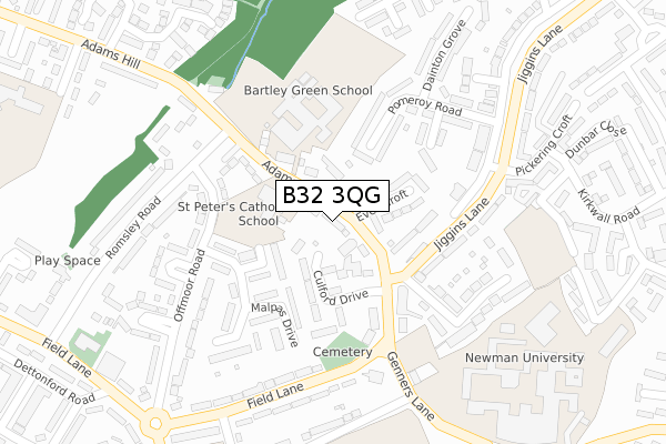 B32 3QG map - large scale - OS Open Zoomstack (Ordnance Survey)