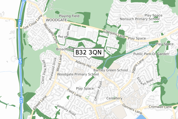 B32 3QN map - small scale - OS Open Zoomstack (Ordnance Survey)