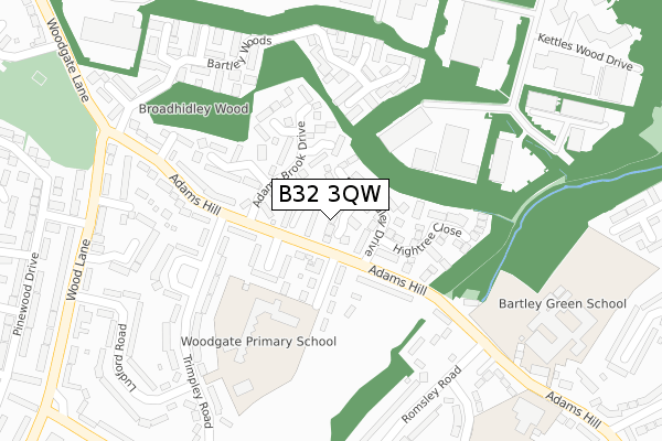 B32 3QW map - large scale - OS Open Zoomstack (Ordnance Survey)