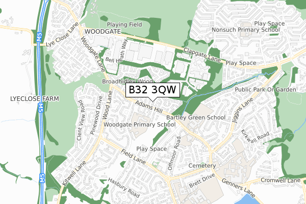 B32 3QW map - small scale - OS Open Zoomstack (Ordnance Survey)