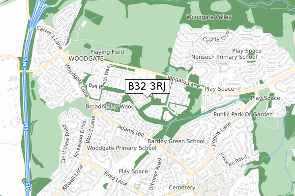 B32 3RJ map - small scale - OS Open Zoomstack (Ordnance Survey)