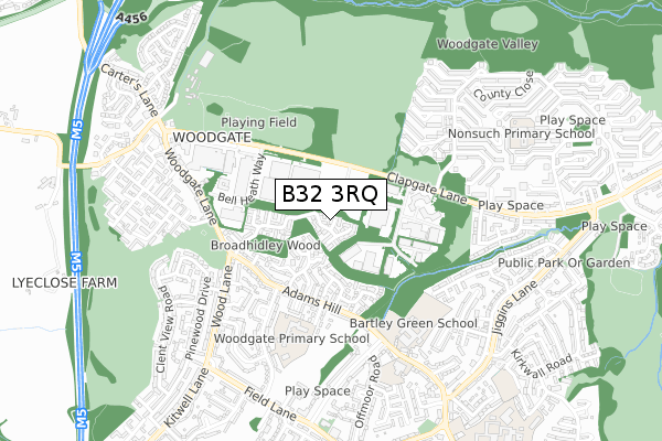 B32 3RQ map - small scale - OS Open Zoomstack (Ordnance Survey)