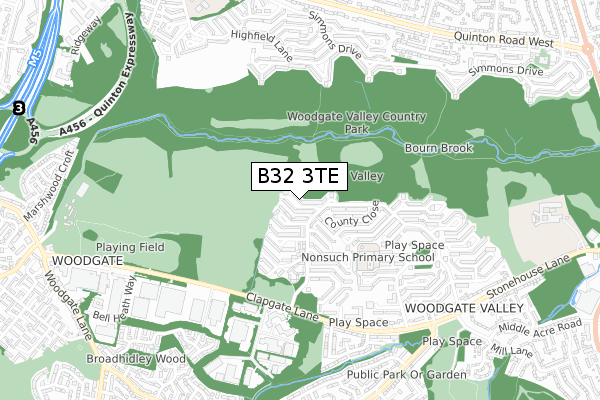 B32 3TE map - small scale - OS Open Zoomstack (Ordnance Survey)