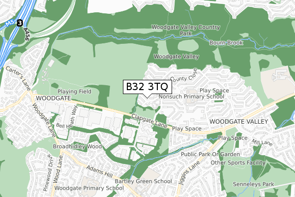 B32 3TQ map - small scale - OS Open Zoomstack (Ordnance Survey)