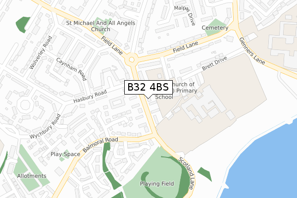 B32 4BS map - large scale - OS Open Zoomstack (Ordnance Survey)