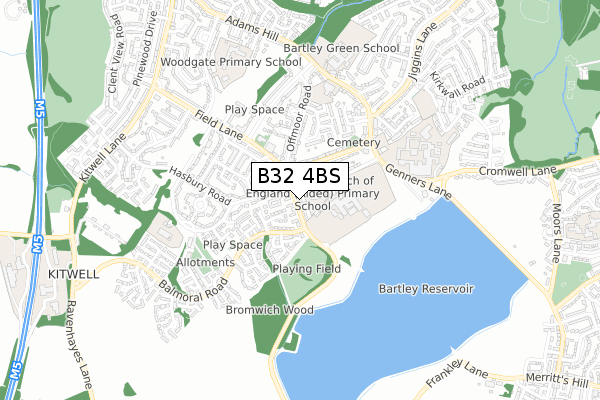 B32 4BS map - small scale - OS Open Zoomstack (Ordnance Survey)