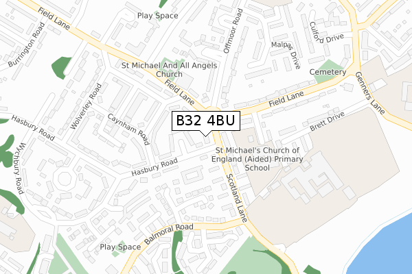 B32 4BU map - large scale - OS Open Zoomstack (Ordnance Survey)