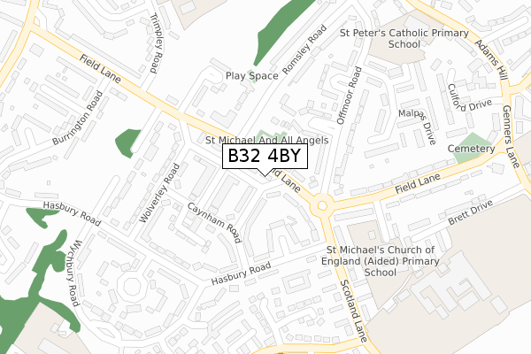 B32 4BY map - large scale - OS Open Zoomstack (Ordnance Survey)