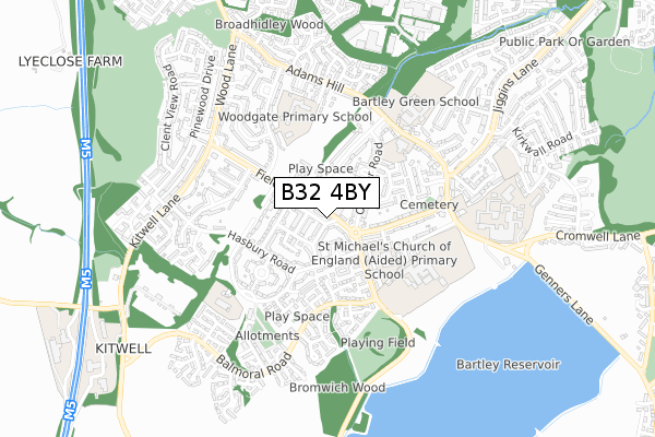 B32 4BY map - small scale - OS Open Zoomstack (Ordnance Survey)