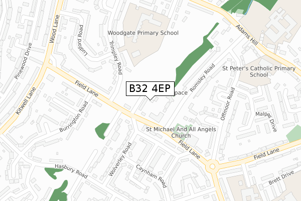 B32 4EP map - large scale - OS Open Zoomstack (Ordnance Survey)