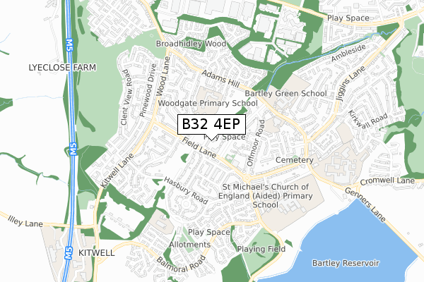 B32 4EP map - small scale - OS Open Zoomstack (Ordnance Survey)