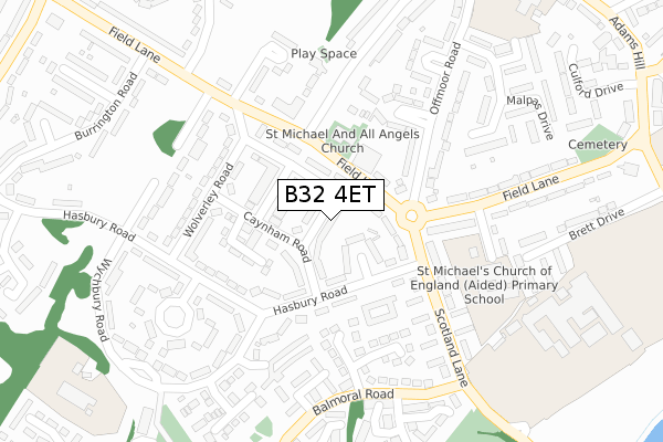 B32 4ET map - large scale - OS Open Zoomstack (Ordnance Survey)