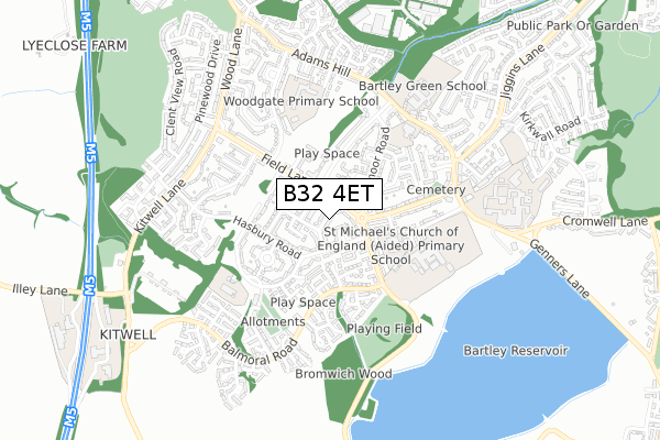 B32 4ET map - small scale - OS Open Zoomstack (Ordnance Survey)