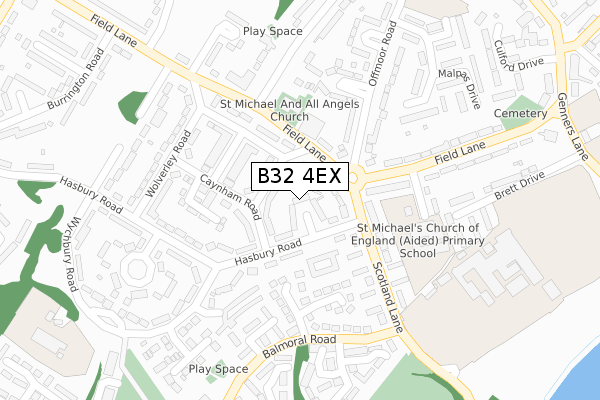 B32 4EX map - large scale - OS Open Zoomstack (Ordnance Survey)