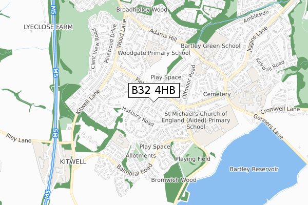 B32 4HB map - small scale - OS Open Zoomstack (Ordnance Survey)