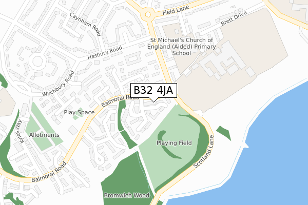 B32 4JA map - large scale - OS Open Zoomstack (Ordnance Survey)