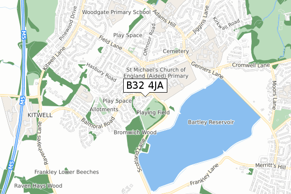 B32 4JA map - small scale - OS Open Zoomstack (Ordnance Survey)