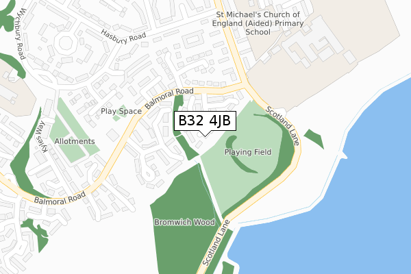 B32 4JB map - large scale - OS Open Zoomstack (Ordnance Survey)