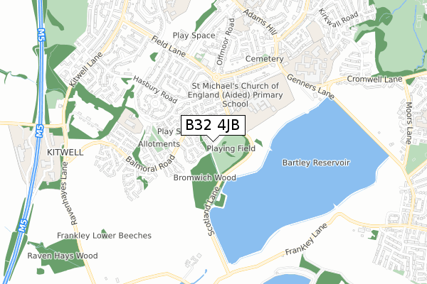 B32 4JB map - small scale - OS Open Zoomstack (Ordnance Survey)