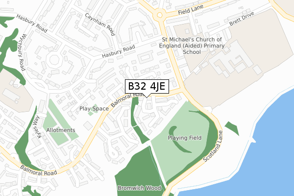 B32 4JE map - large scale - OS Open Zoomstack (Ordnance Survey)