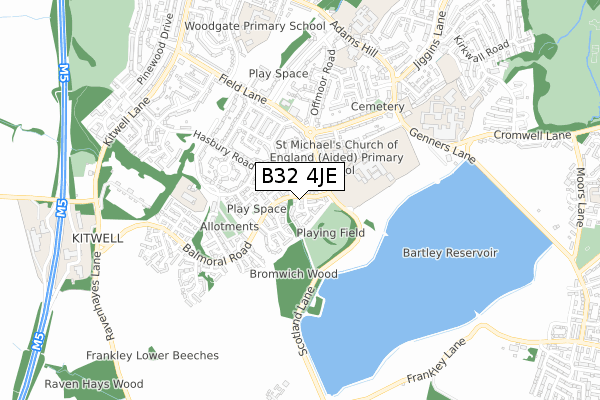 B32 4JE map - small scale - OS Open Zoomstack (Ordnance Survey)