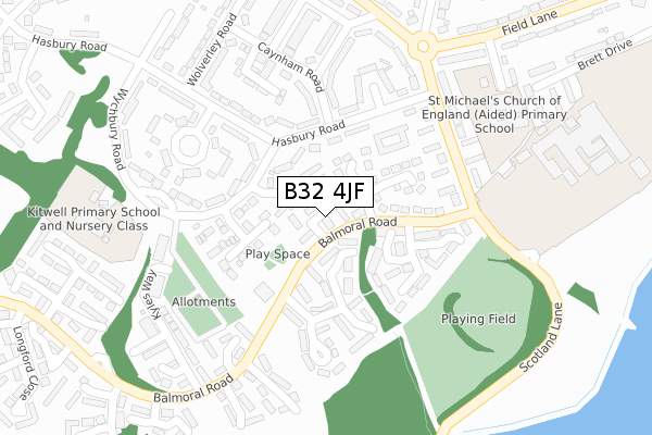 B32 4JF map - large scale - OS Open Zoomstack (Ordnance Survey)