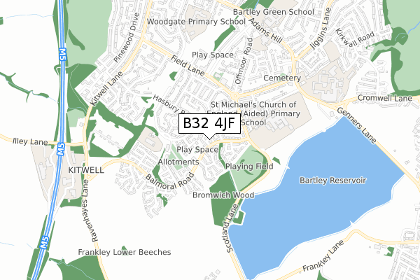 B32 4JF map - small scale - OS Open Zoomstack (Ordnance Survey)