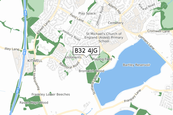 B32 4JG map - small scale - OS Open Zoomstack (Ordnance Survey)