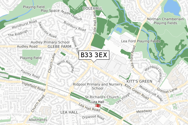 B33 3EX map - small scale - OS Open Zoomstack (Ordnance Survey)