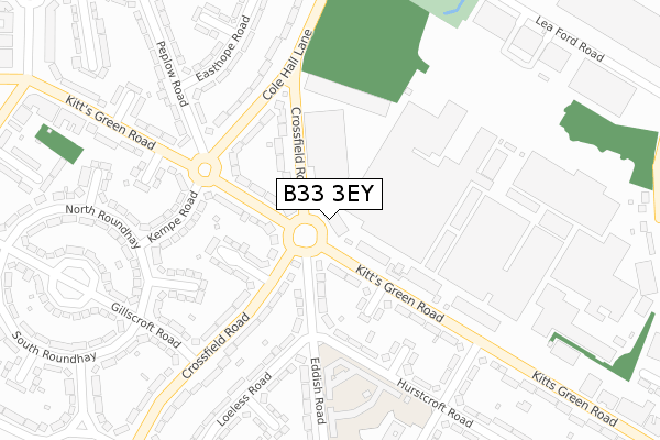 B33 3EY map - large scale - OS Open Zoomstack (Ordnance Survey)