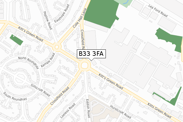 B33 3FA map - large scale - OS Open Zoomstack (Ordnance Survey)