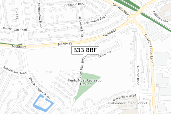 B33 8BF map - large scale - OS Open Zoomstack (Ordnance Survey)