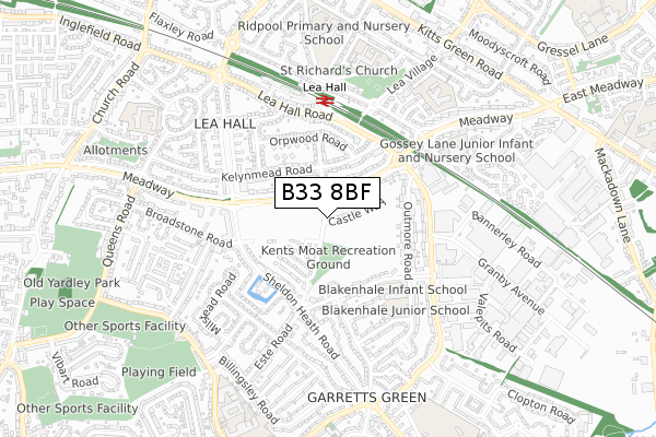 B33 8BF map - small scale - OS Open Zoomstack (Ordnance Survey)