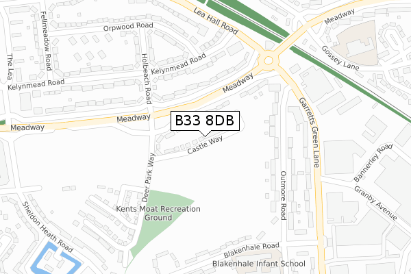 B33 8DB map - large scale - OS Open Zoomstack (Ordnance Survey)