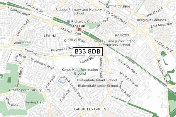 B33 8DB map - small scale - OS Open Zoomstack (Ordnance Survey)