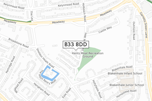 B33 8DD map - large scale - OS Open Zoomstack (Ordnance Survey)