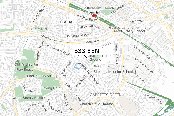 B33 8EN map - small scale - OS Open Zoomstack (Ordnance Survey)