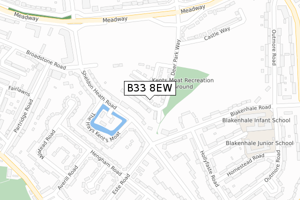 B33 8EW map - large scale - OS Open Zoomstack (Ordnance Survey)