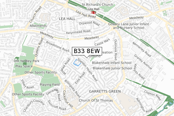 B33 8EW map - small scale - OS Open Zoomstack (Ordnance Survey)