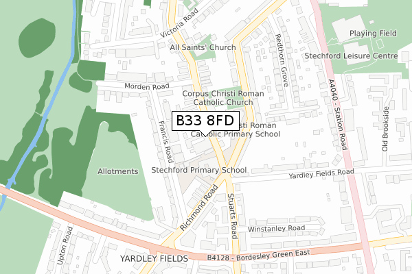 B33 8FD map - large scale - OS Open Zoomstack (Ordnance Survey)