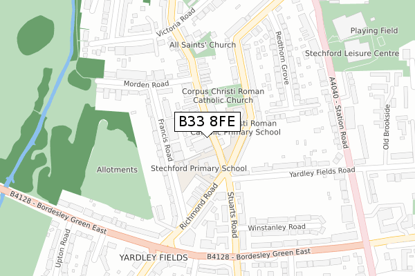 B33 8FE map - large scale - OS Open Zoomstack (Ordnance Survey)